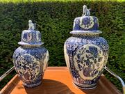 Delft style Pair of lidded pots