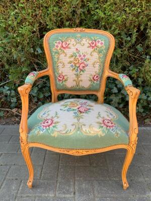 French Antique Louis XVI Style Chair Needlepoint & Petit Point Upholstery